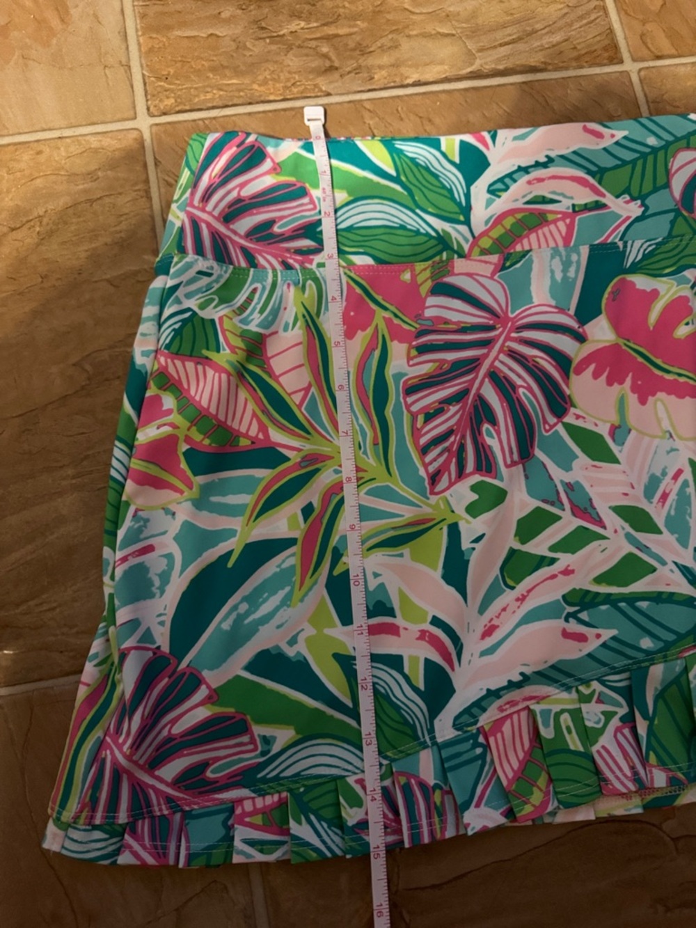 Sigrid Olsen Tropical Print Mini Skirt in Teal, Pink, Green - Picture 6 of 7
